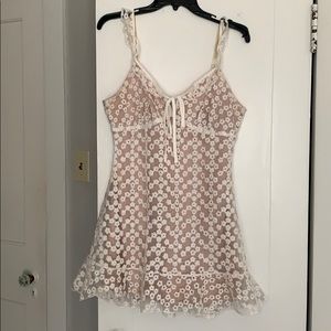 VICI white lace dress with tan underlay